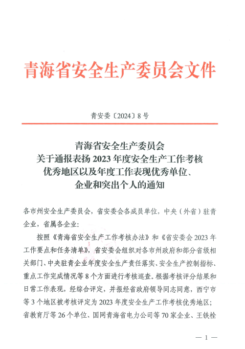 喜報！2023年度安全生產(chǎn)工作優(yōu)秀企業(yè)和突出個人名單揭曉！